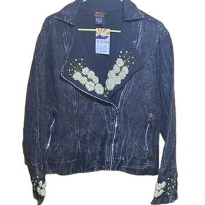 Rising International XL Floral Embroidered Zip Jacket NWT Boho Nepal Cotton